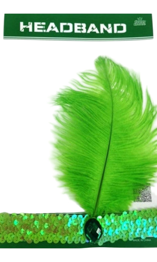 1920S HEADBAND W/ FEATHER, GREEN