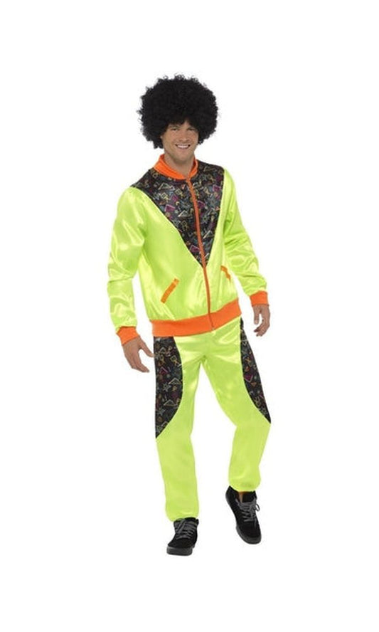 1980s Retro Shell Suit Costume Neon Yellow tracksuit