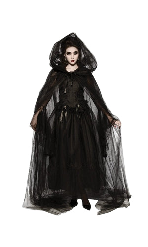 BLACK HOODED CAPE, ADULT