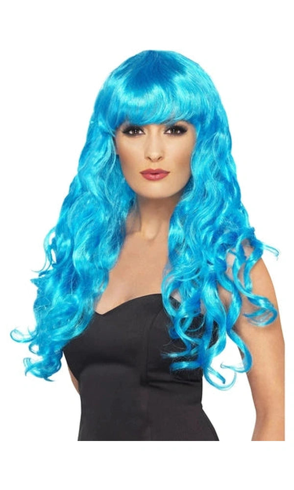 Blue Siren Long Curly Wig with Fringe