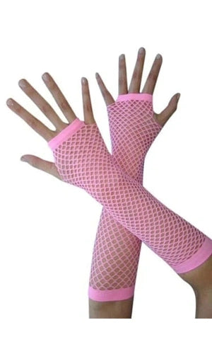 FINGERLESS NET GLOVES LONG 25CM, PALE PINK