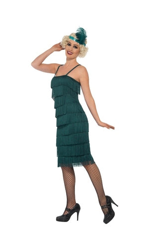 Flapper Costume, Teal Green, with Long Dress