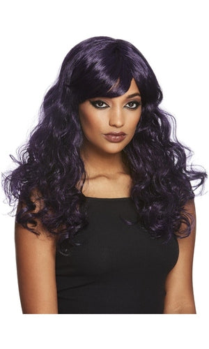 Gothic Seductress Curly Wig, Black & Purple