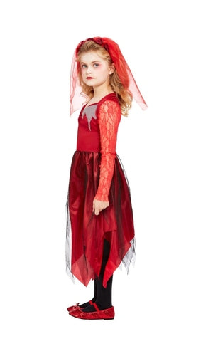 Graveyard Bride Red Costume For Kids