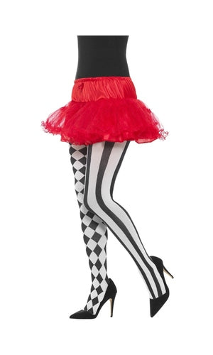 Harlequin Tights, White & Black For Adults