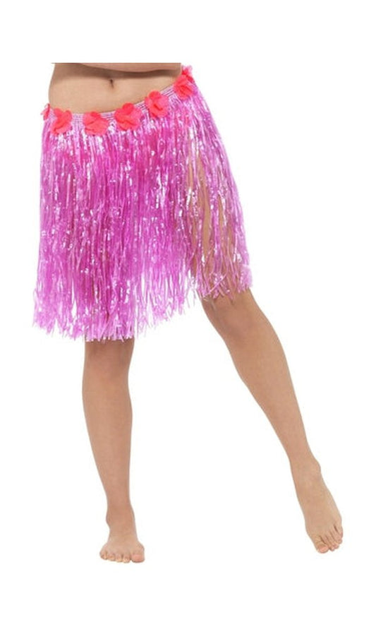 Hawaiian Hula Skirt with Flowers, Pink
