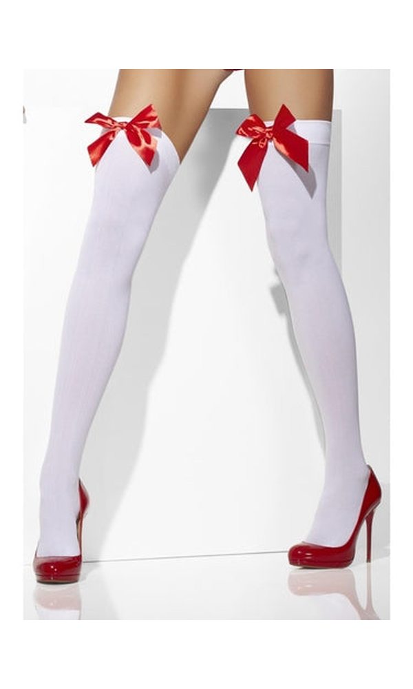 Opaque Hold-Ups, White with Red Bows