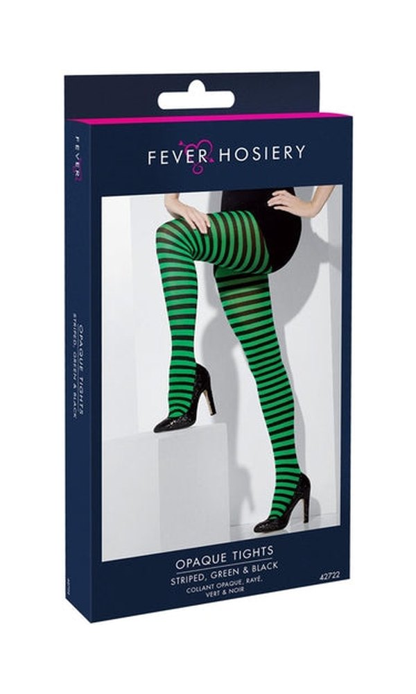 Opaque Tights, Green & Black, Striped