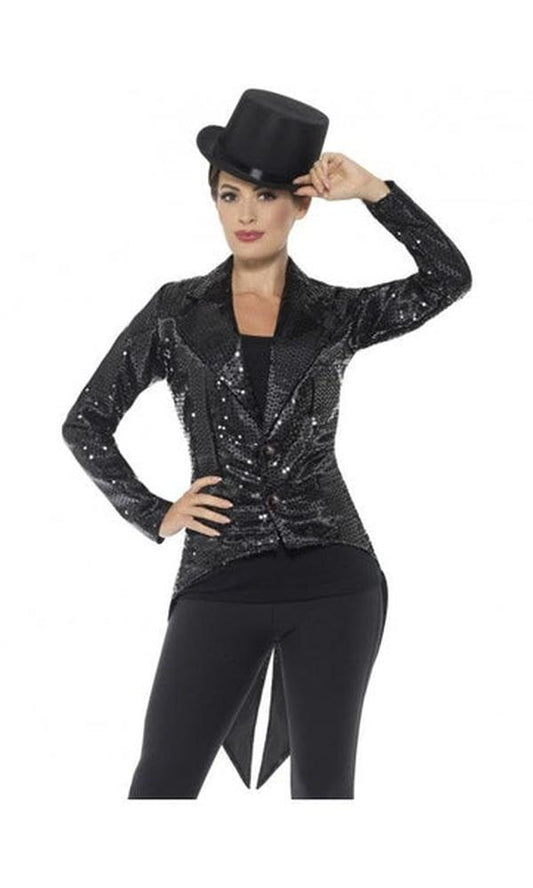 Sequin Tailcoat Jacket, Ladies, Black