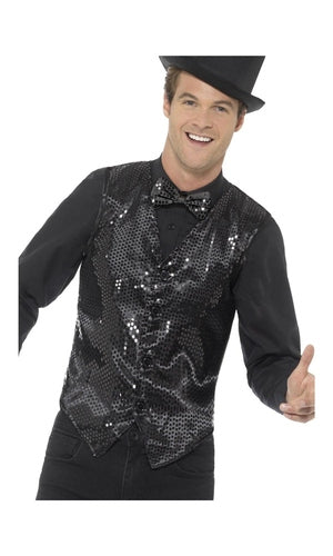 Sequin Waistcoat Black For Adults