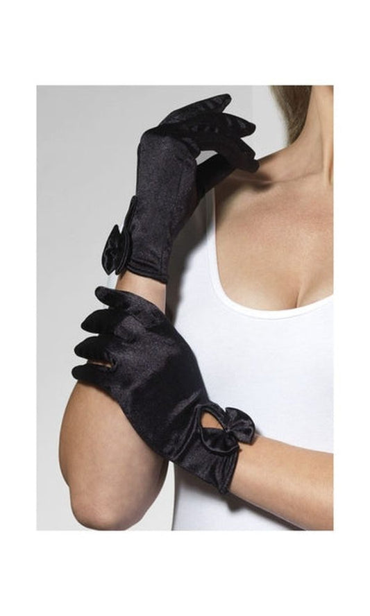 Short Black Gloves with Bow