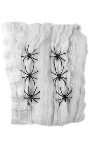 Spider Web Decoration, White, with Web & 6 Spiders