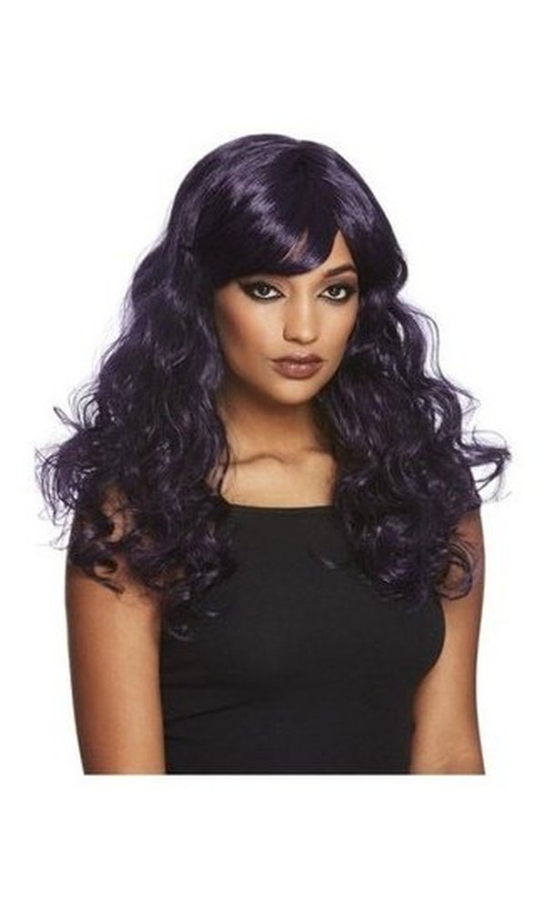 Gothic Seductress Curly Wig, Black & Purple
