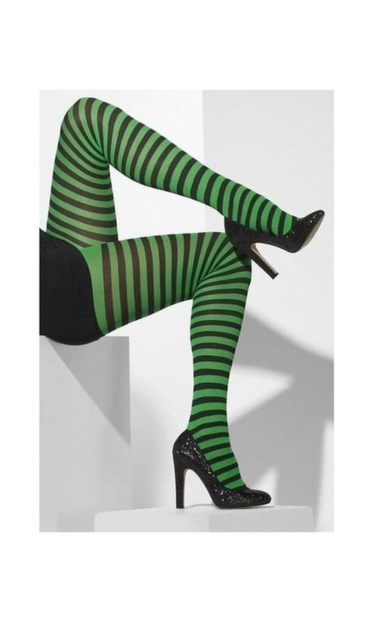 Opaque Tights, Green & Black, Striped