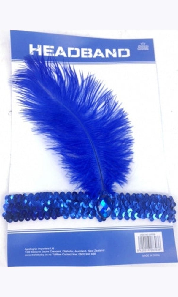 1920S HEADBAND W/ FEATHER, BLUE