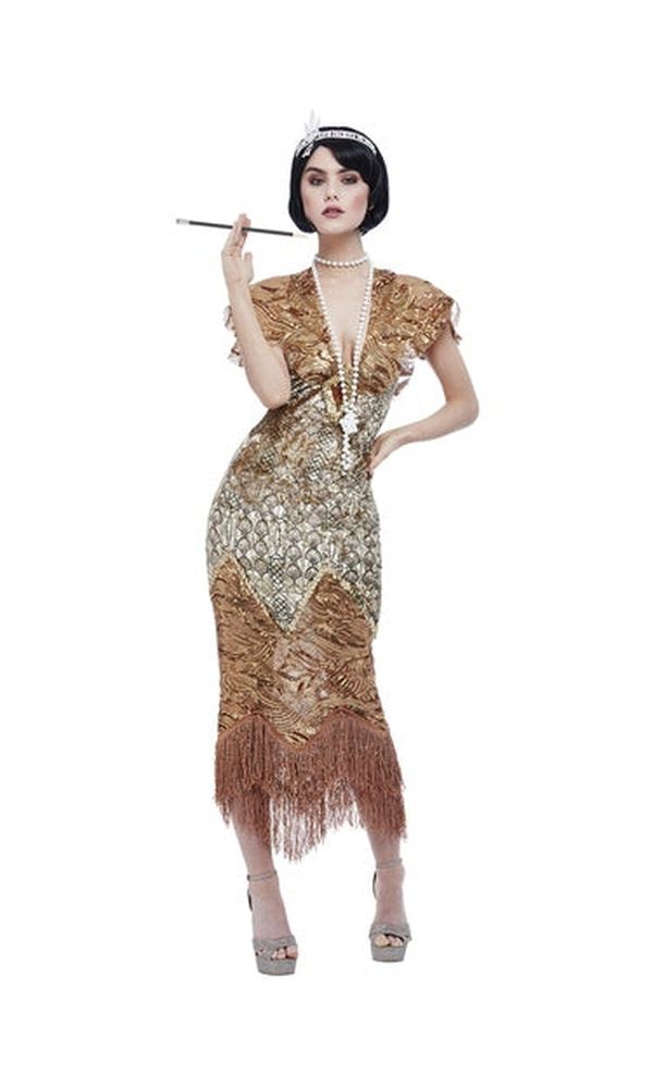 1920s Sequin Gold Flapper Costume For Adults
