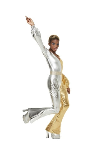 1970s ABBA Glam Costume Ladies White Ruffled Jumpsuit