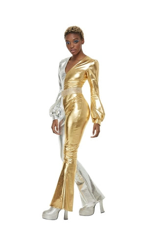 1970s ABBA Glam Costume Ladies White Ruffled Jumpsuit