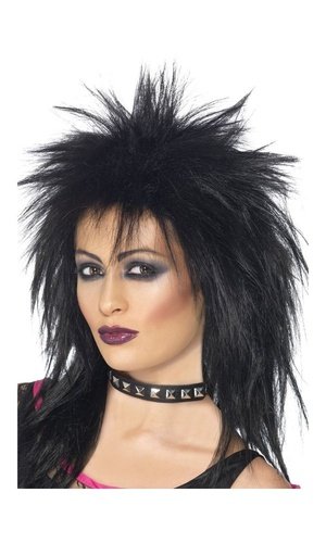 1980s Black Mullet Rock Diva Wig