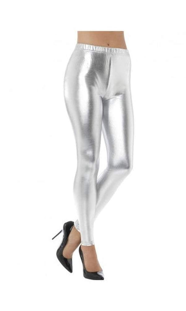 1980s Metallic Disco Leggings, Silver