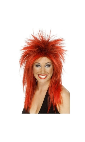 1980s Red and Black Mullet Rock Diva Wig