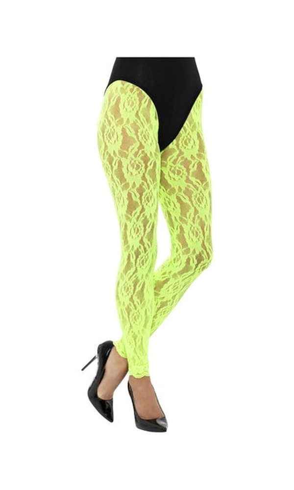 80s Lace Leggings, Neon Green