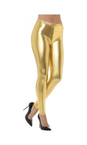 80s Metallic Disco Leggings, Gold