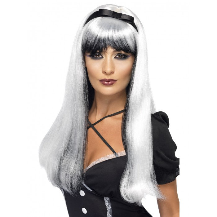 Silver over Black Bewitching Wig For Adults