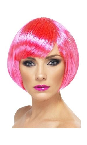 Babe Wig, Neon Pink, Short Bob with Fringe