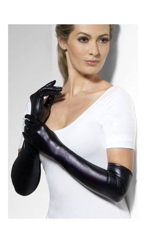 Black Wet Look Gloves