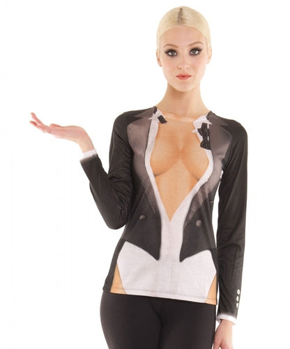 Cleavage Tux Long Sleeve Top Costume For Adults