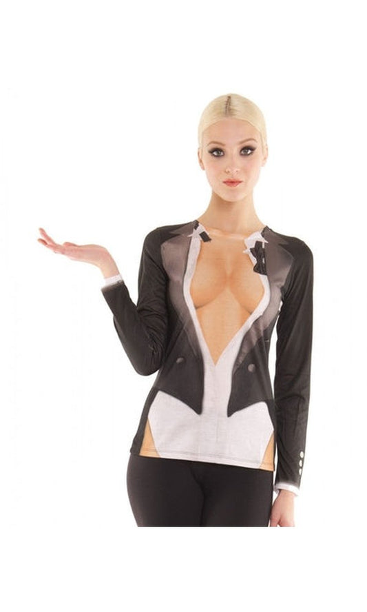 Cleavage Tux Long Sleeve Top Costume For Adults