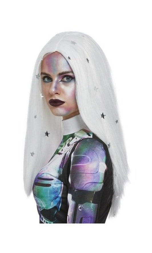 Cosmic Wig, White & Silver, with Stars