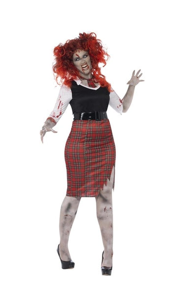 Curves Zombie School Girl Costume For Adults