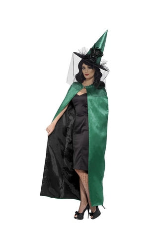 Deluxe Reversible Witch Cape, Green & Black