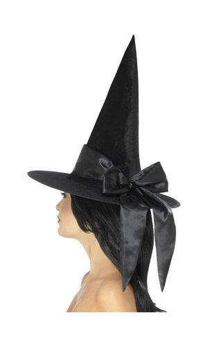 Deluxe Witch hat, Black, with Black Bow