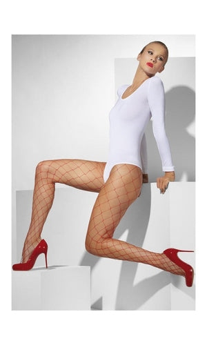 Diamond Net Tights, Red