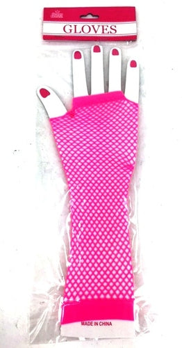 FINGERLESS NET GLOVES LONG 25CM, HOTPINK