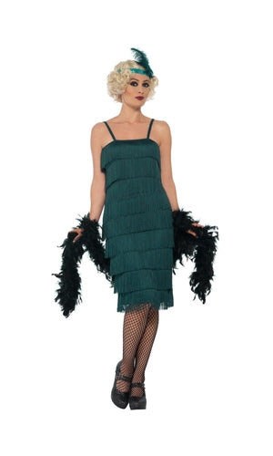 Flapper Costume, Teal Green, with Long Dress