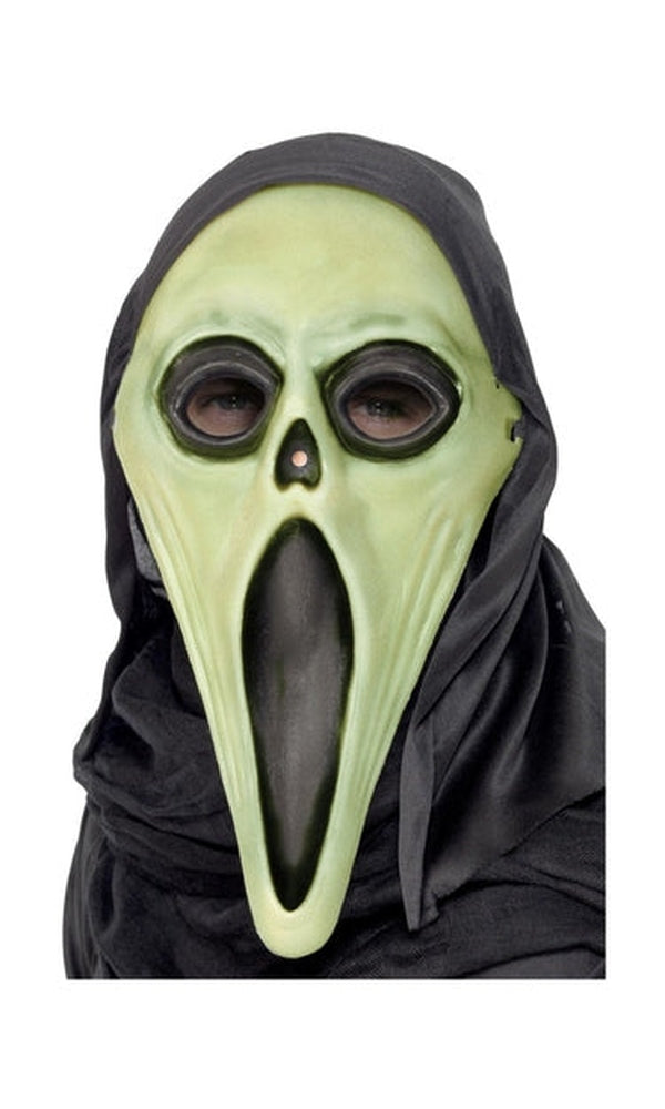 Glow in the Dark Screamer Mask, Black & White, with Hood