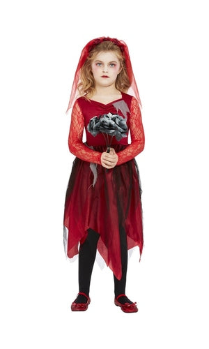 Graveyard Bride Red Costume For Kids