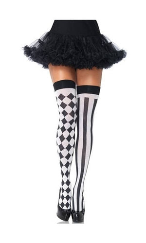 Harlequin Knee High Tights, White & Black