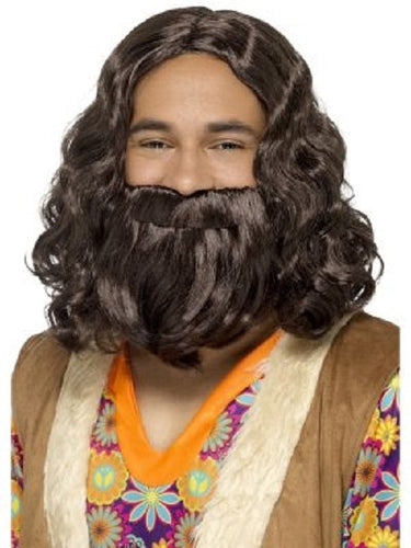 Hippie / Jesus Wig & Beard Set, Brown