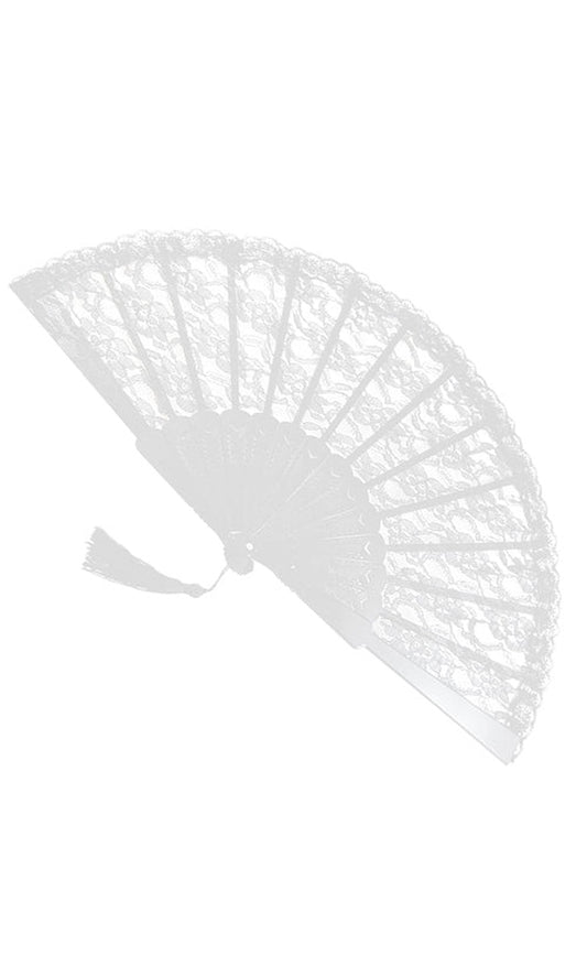 Lace Fan w/Tassel - White