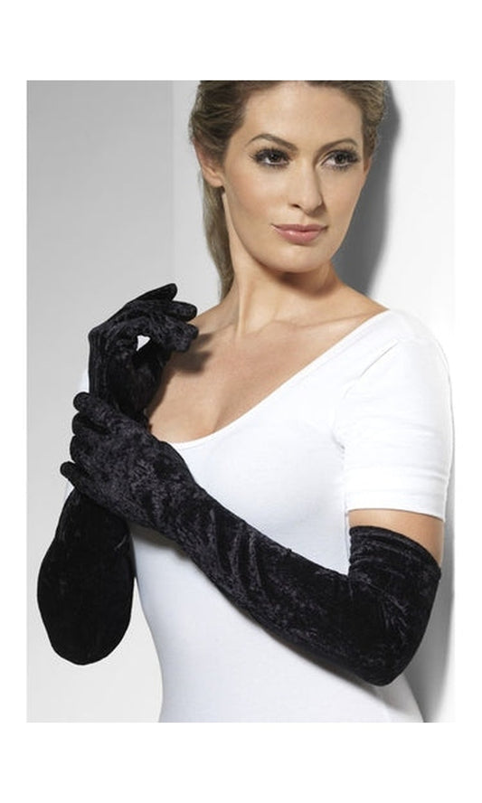 Long Black Gloves Velveteen