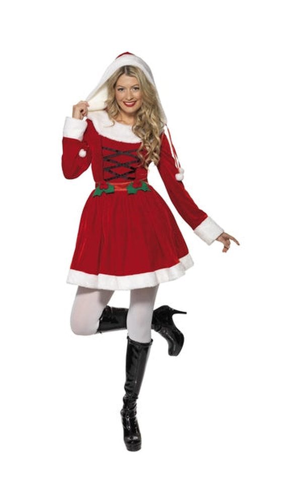 Miss Santa Costume with Hood For Adults