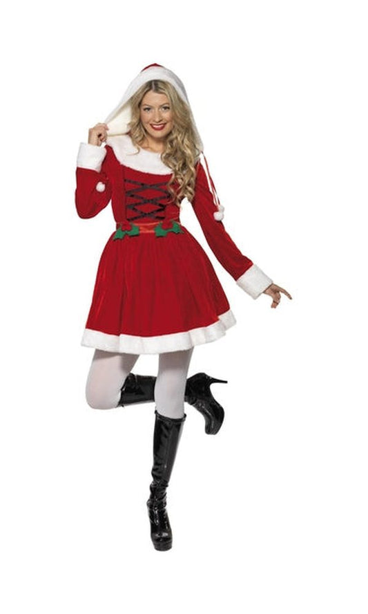 Miss Santa Costume with Hood For Adults