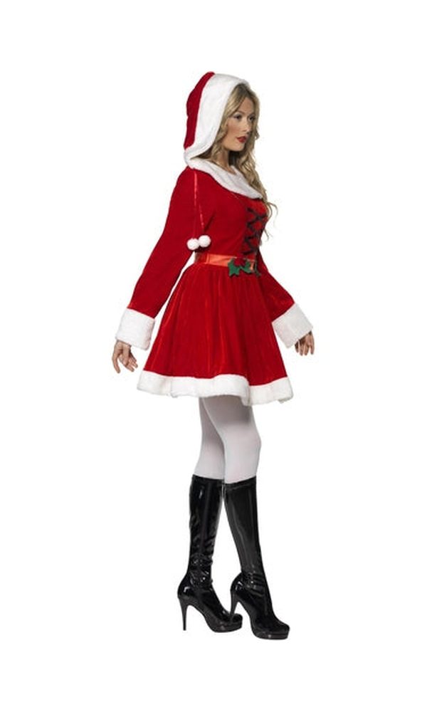 Miss Santa Costume with Hood For Adults
