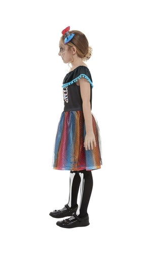 Neon Day of The Dead Girl Costume For Kids