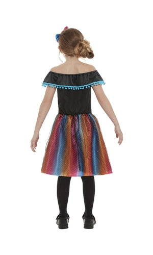 Neon Day of The Dead Girl Costume For Kids